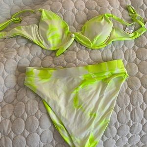High cut neon green tie dye bikini